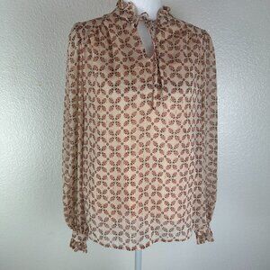 Rachel Zoe Womens Long Sleeve Blouse Cream Floral Blouson Sleeve Pink size S